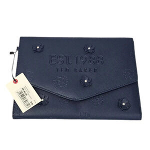 Ted Baker Felcon Floral Applique Envelope Pouch Navy Blue Clutch -No Wrist Strap
